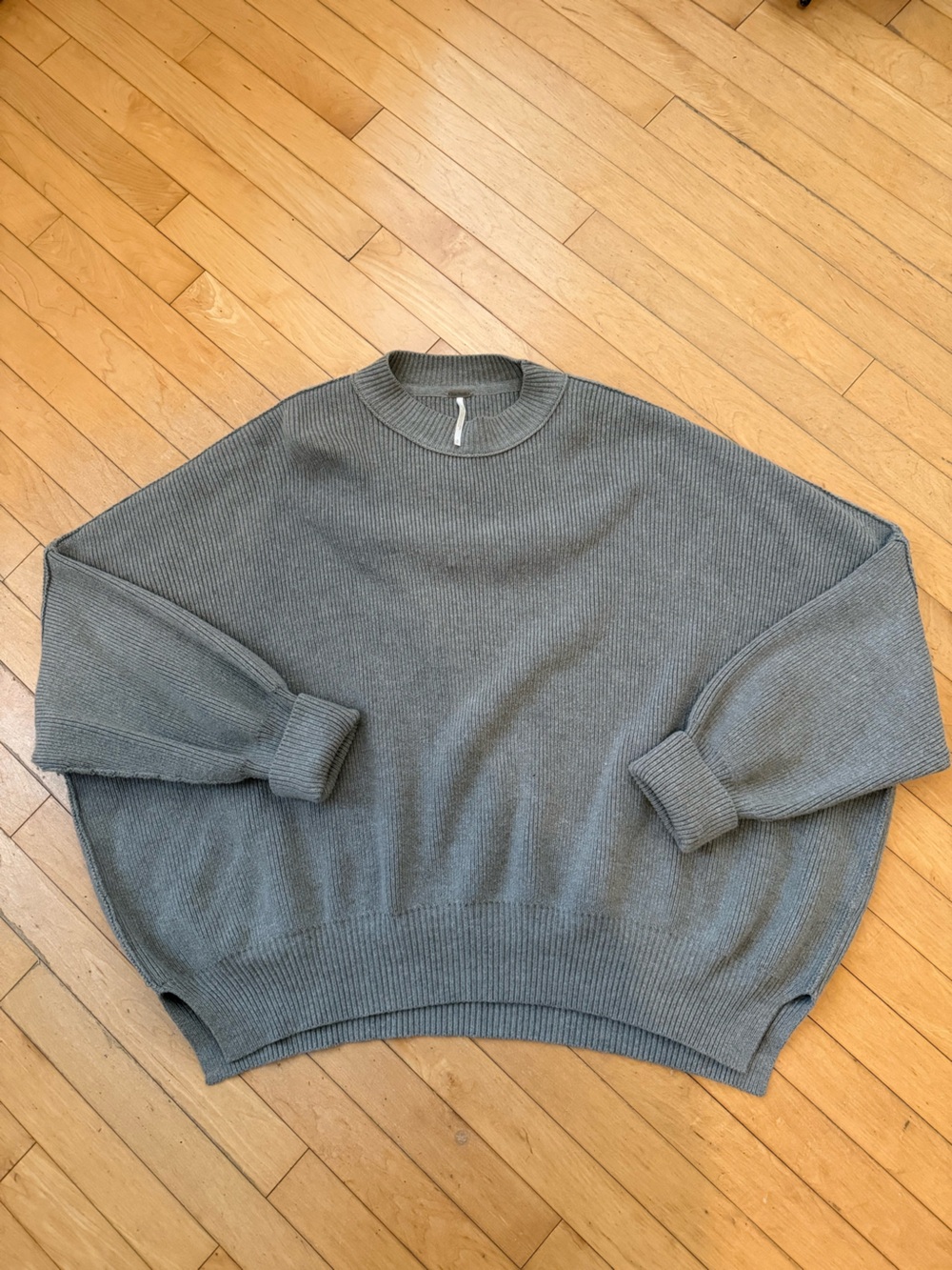 Free People Gray Ribbed Crewneck Sweater